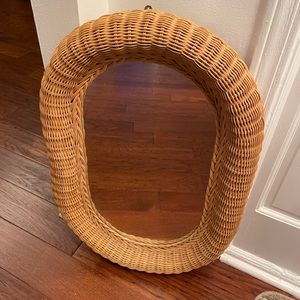 Vintage RARE 1960’s Oval Handwoven Wicker Mirror